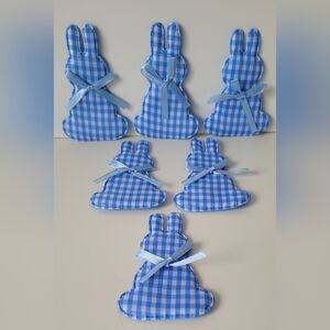 6 Adorable Gingham Bunny Decorations For Crafts Baby Showers Blue & White